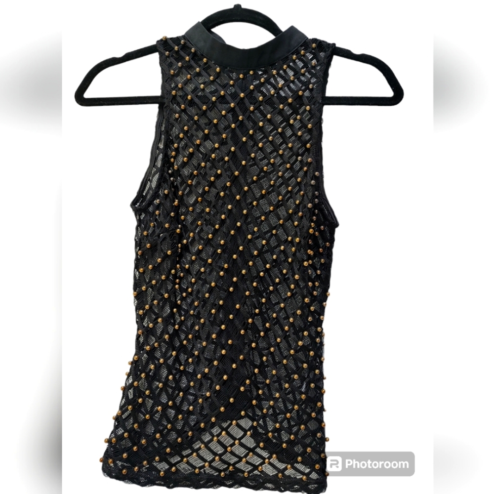 Round Neck beaded jewel sheer tang top